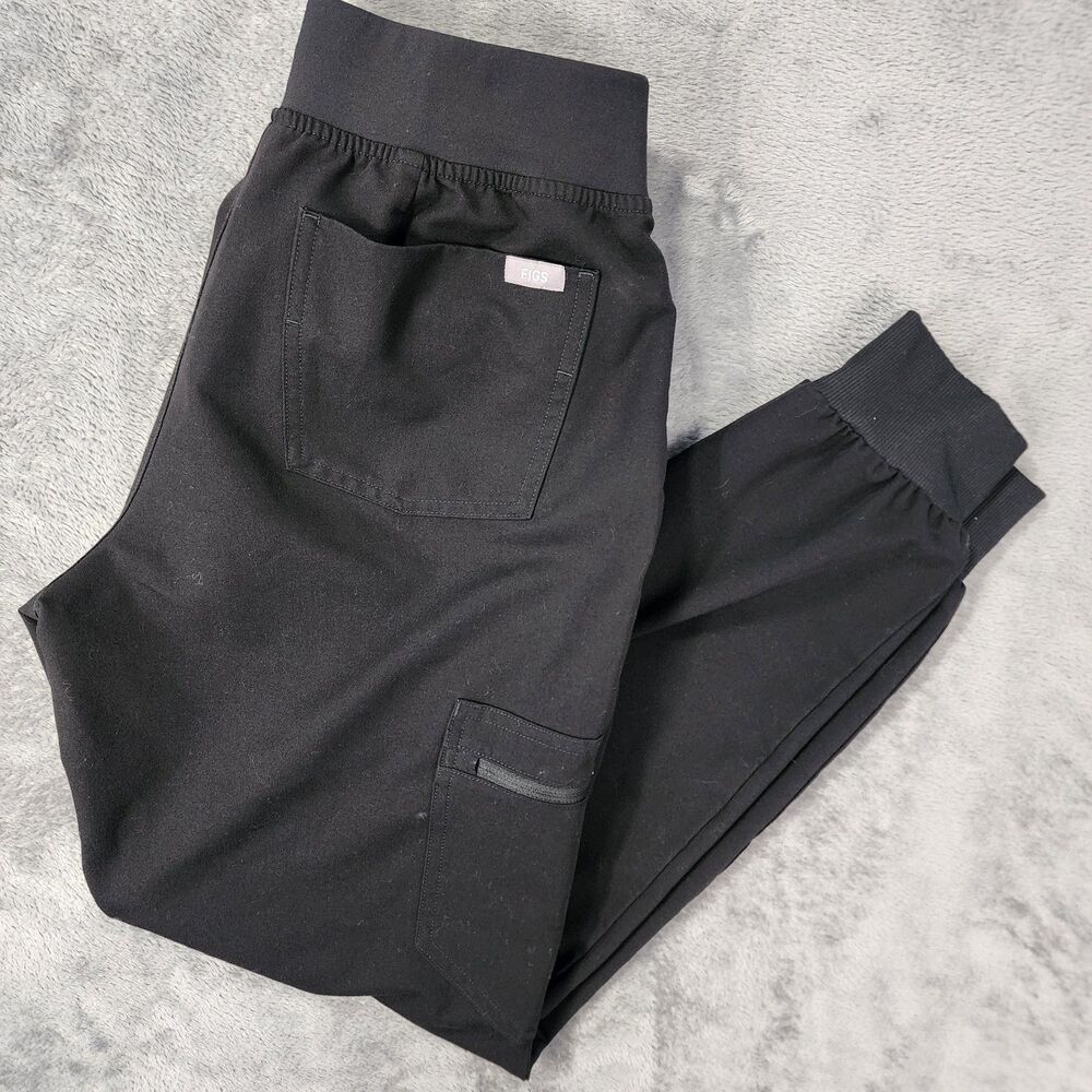 FIGS Zamora Jogger Scrub Pants Womens Small Black Nurse Technical 5 Pockets